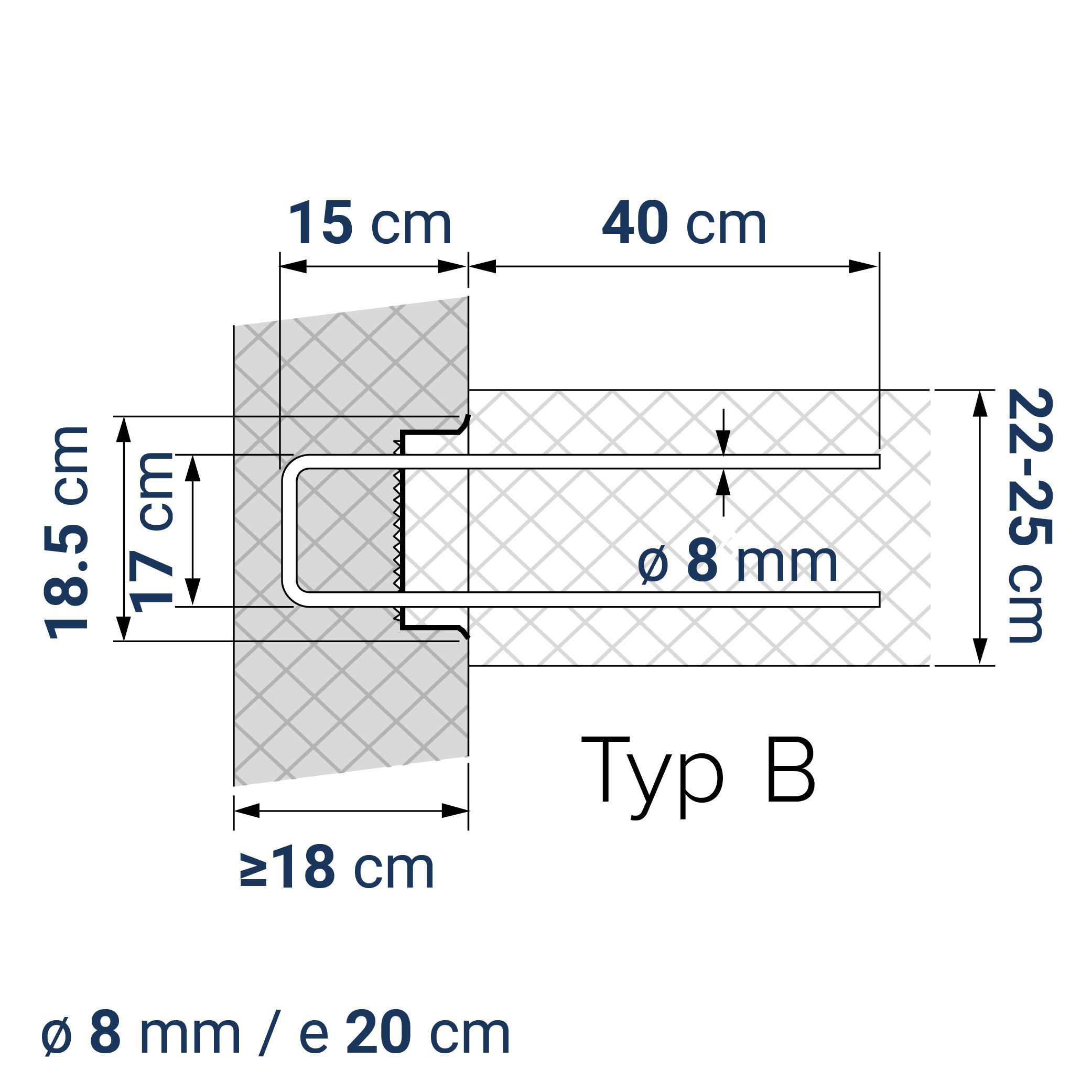 A433000410 7640324041520 BE-BOX® Bewehrungsbox Typ B17-08-20 h15 lü40 | Variante zu ACITOP 41 | 125 cm | 3.30 kg/m